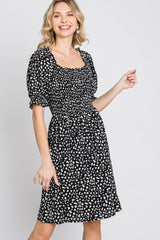 Black Printed Puff Sleeve Dress