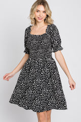 Black Printed Puff Sleeve Dress