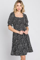 Black Printed Puff Sleeve Dress