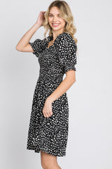 Black Printed Puff Sleeve Dress