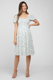 Ivory Smocked Button Accent Maternity Dress