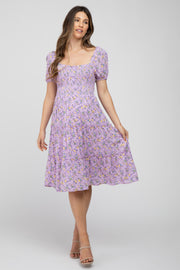 Lavender Smocked Button Accent Maternity Dress