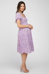 Lavender Smocked Button Accent Maternity Dress