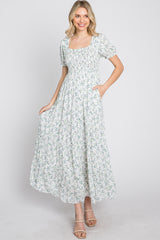 Ivory Floral Smocked Tiered Maxi Dress