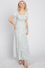 Ivory Floral Smocked Tiered Maxi Dress