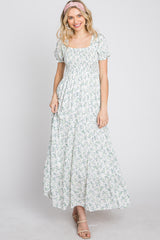 Ivory Floral Smocked Tiered Maternity Maxi Dress