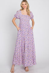 Lavender Floral Smocked Tiered Maxi Dress