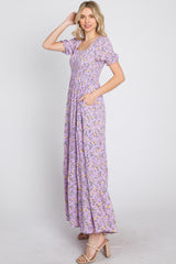 Lavender Floral Smocked Tiered Maxi Dress