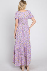 Lavender Floral Smocked Tiered Maxi Dress