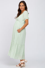 Mint Green Floral Crochet Wrap Front Maternity Midi Dress