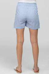 Light Blue Striped Maternity Shorts