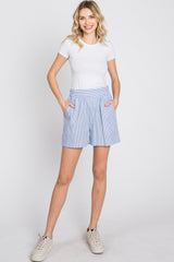 Light Blue Striped Maternity Shorts