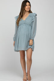 Light Blue Textured Ruffle Accent Maternity Dress