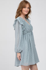 Light Blue Textured Ruffle Accent Dress