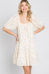 Cream Floral Burnout Puff Sleeve Dress