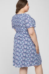 Navy Floral Sweetheart Neck Maternity Plus Dress