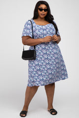 Navy Floral Sweetheart Neck Plus Dress