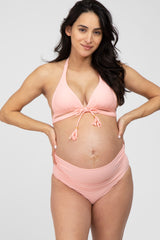 Pink Tie Front Side Strap Maternity Bikini Set