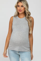 Heather Grey Basic Sleeveless Maternity Top