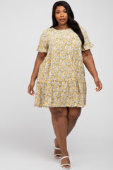 Yellow Floral Ruffle Plus Dress