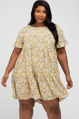 Yellow Floral Ruffle Plus Dress