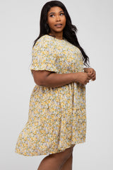 Yellow Floral Ruffle Plus Dress