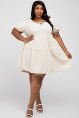 Ivory Textured Tiered Plus Dress