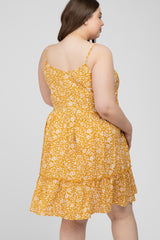 Yellow Floral Ruffle Hem Maternity Plus Dress