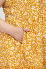 Yellow Floral Ruffle Hem Maternity Plus Dress