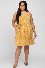 Yellow Floral Ruffle Hem Maternity Plus Dress