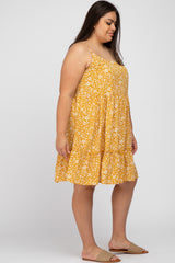 Yellow Floral Ruffle Hem Plus Dress