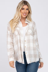 Taupe Plaid Button Front Long Sleeve Maternity Top