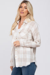 Taupe Plaid Button Front Long Sleeve Top