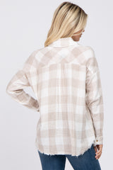 Taupe Plaid Button Front Long Sleeve Top