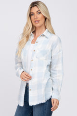 Light Blue Plaid Button Front Long Sleeve Top