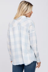 Light Blue Plaid Button Front Long Sleeve Top