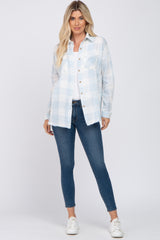 Light Blue Plaid Button Front Long Sleeve Top