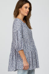 Navy Blue Floral Tiered Tunic Top