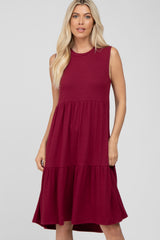 Burgundy Ribbed Tiered Midi Dress