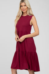 Burgundy Ribbed Tiered Midi Dress