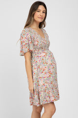 Yellow Multi Floral Smocked V-Neck Maternity Dress