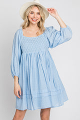 Light Blue Crochet Bubble Sleeve Maternity Dress