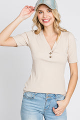 Taupe Ribbed Button Front Top