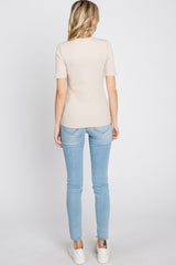 Taupe Ribbed Button Front Top