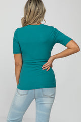 Teal Ribbed Button Front Maternity Top