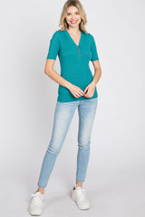 Teal Ribbed Button Front Top