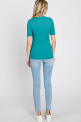 Teal Ribbed Button Front Top