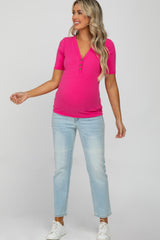 Fuchsia Ribbed Button Front Maternity Top