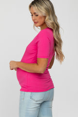 Fuchsia Ribbed Button Front Maternity Top