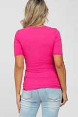 Fuchsia Ribbed Button Front Maternity Top